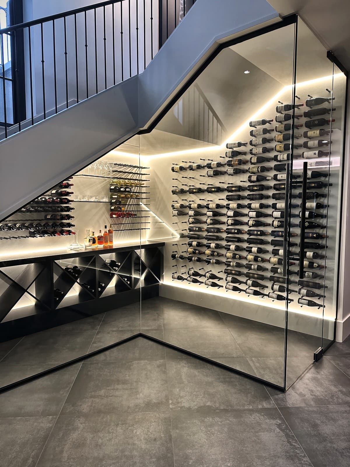 Ketra color-tunable lighting in a luxury wine cellar — Minneapolis home theater lighting