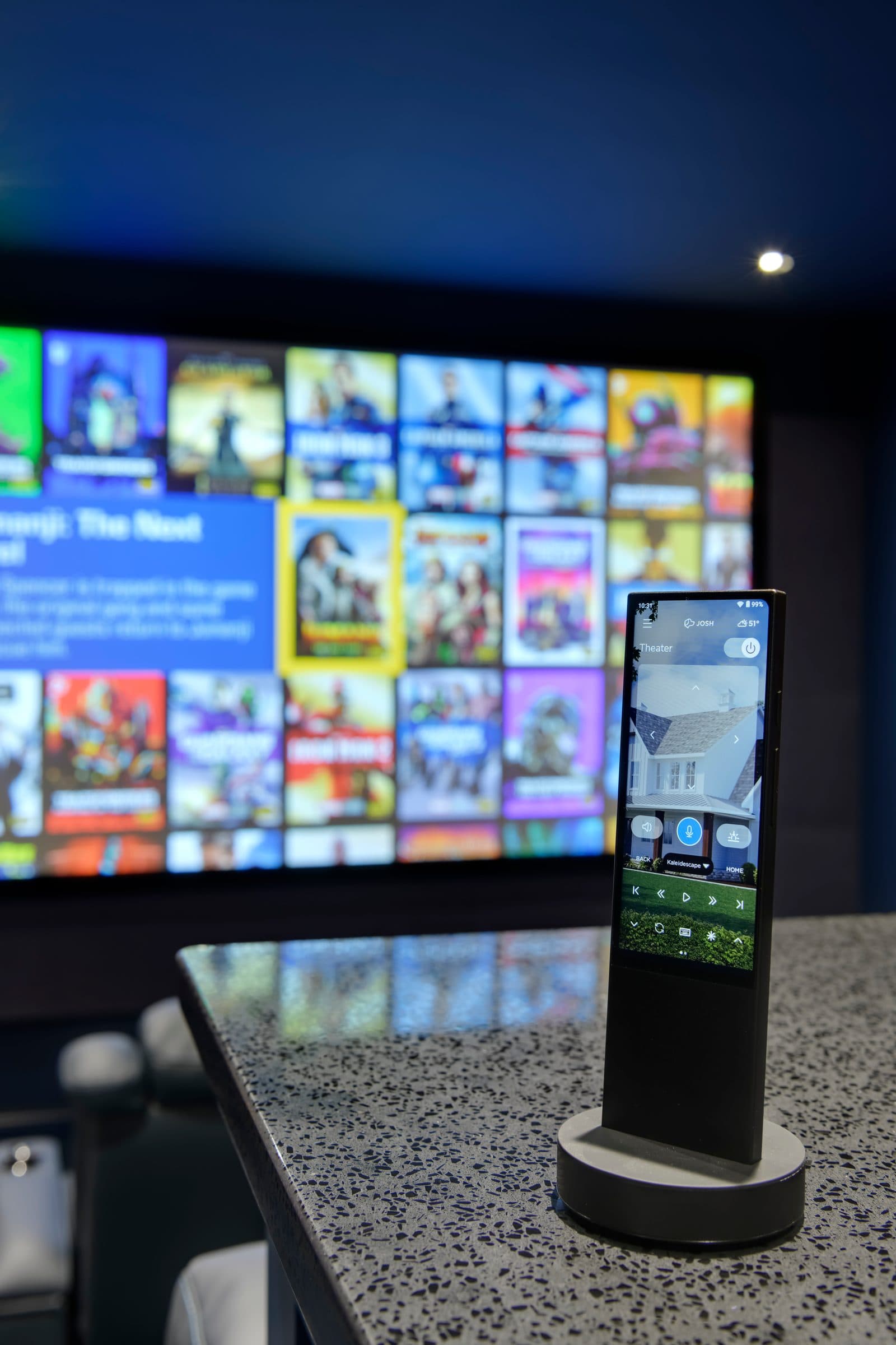Josh.ai smart home remote controlling theater and Kaleidescape playback