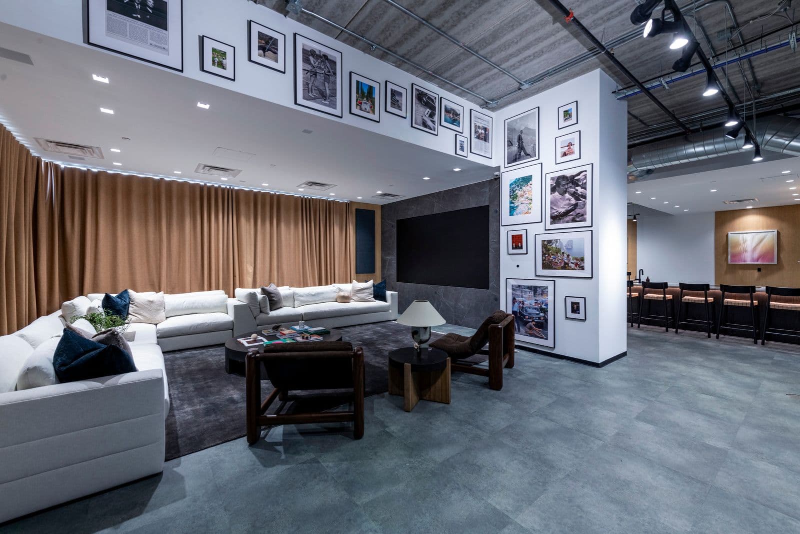 NorthStar design studio lounge and screening area with bar seating